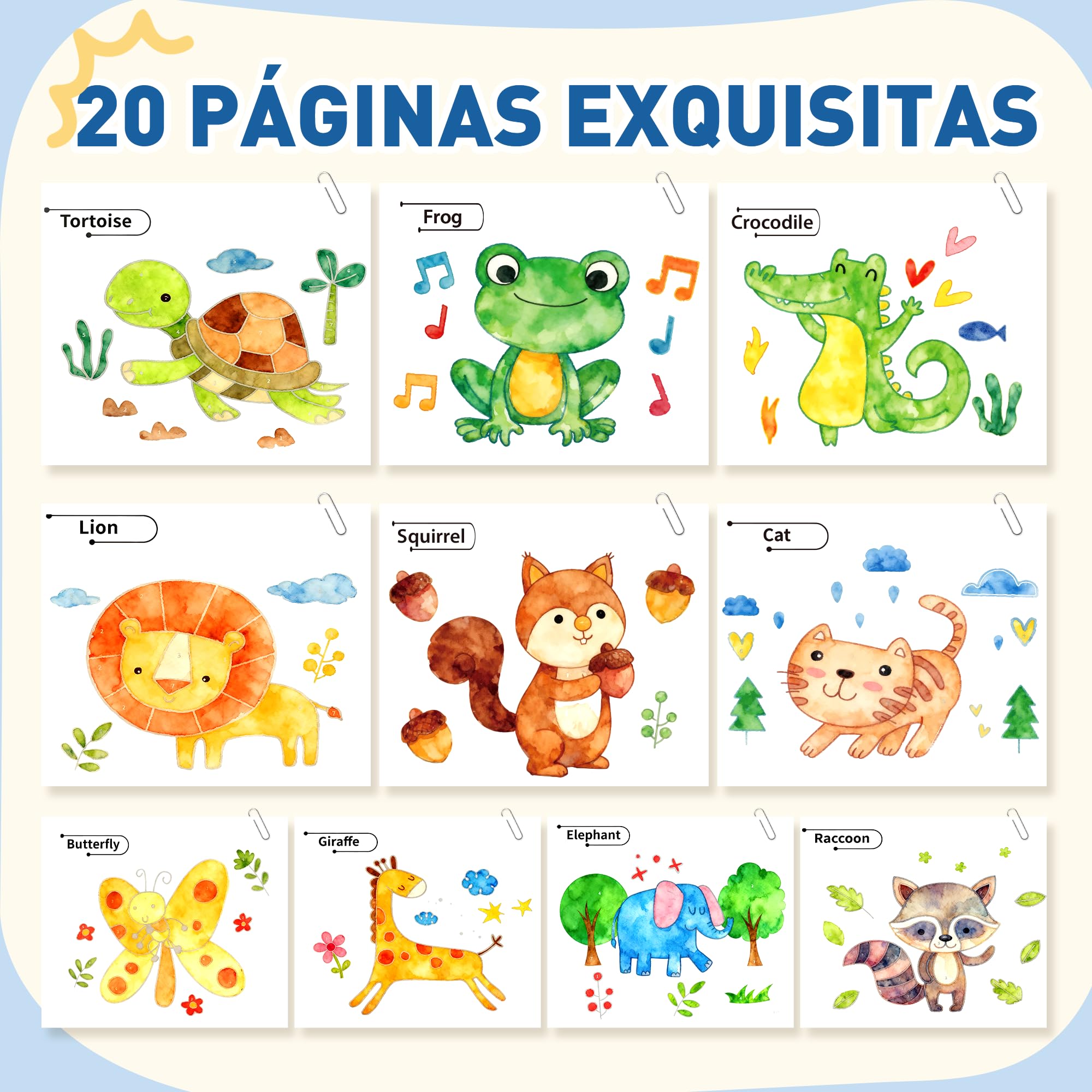 YPLUS Pintura con Libros de Agua para Niños Pequeños，Papel de Acuarela para Edades de 1 a 4 años，Regalo de Arte Artesanal con Pincel e Ilustraciones de Animales Incluidas
