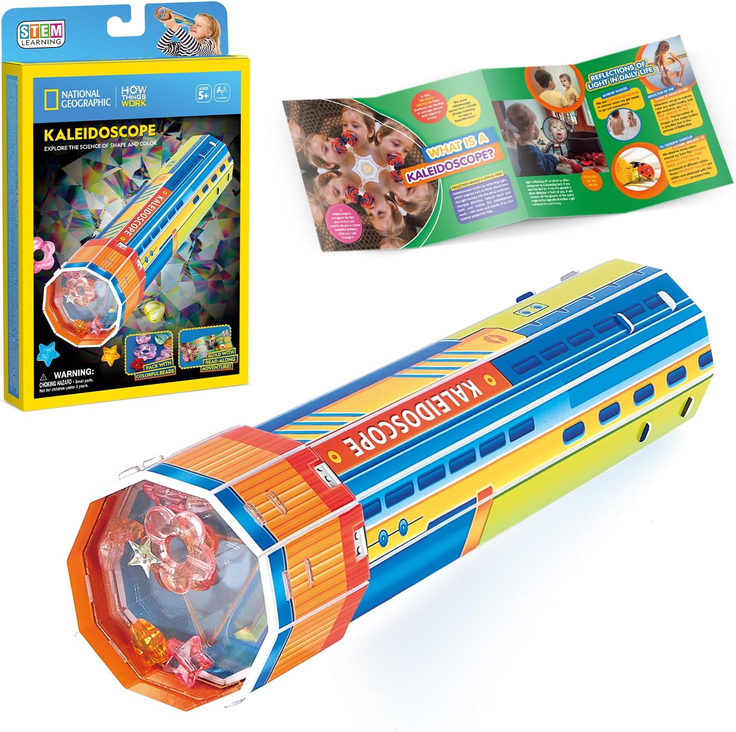 National Geographic 3D Puzzle Kaleidoscope Classic 5-Pieces by Cubic Fun, STEM Learning, Build Things with Read-Along Adventure, Educational Puzzle, Learn & Fun Toys, For Kids 5 Years+