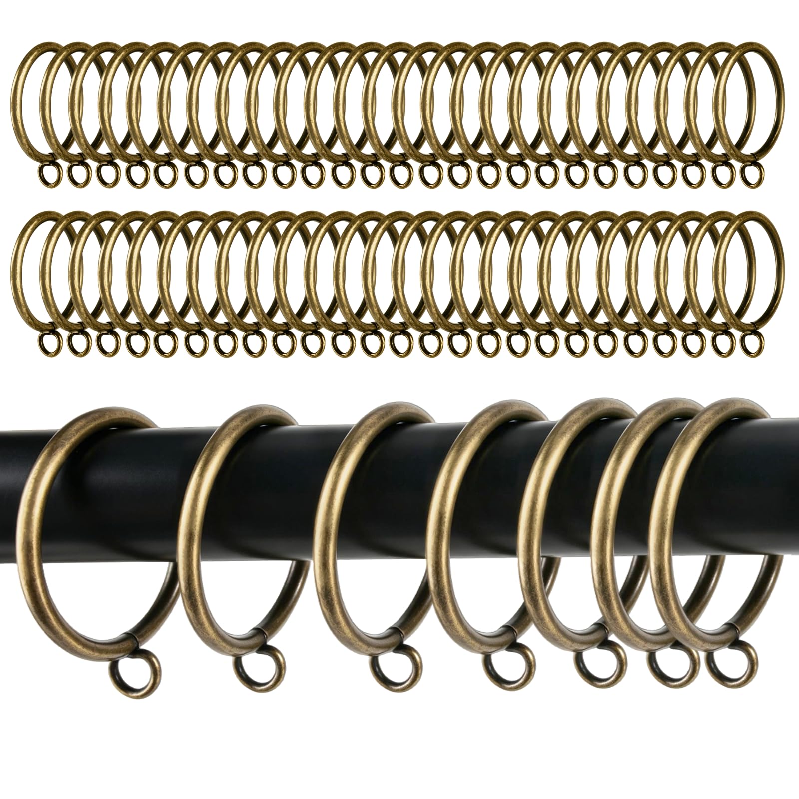 50 Pack Brass Curtain Rings, 38mm Large Metal Curtain Pole Rings, Retro Sliding Eyelet Hanging Rings for 35mm Drapery Pole,Shower Rod