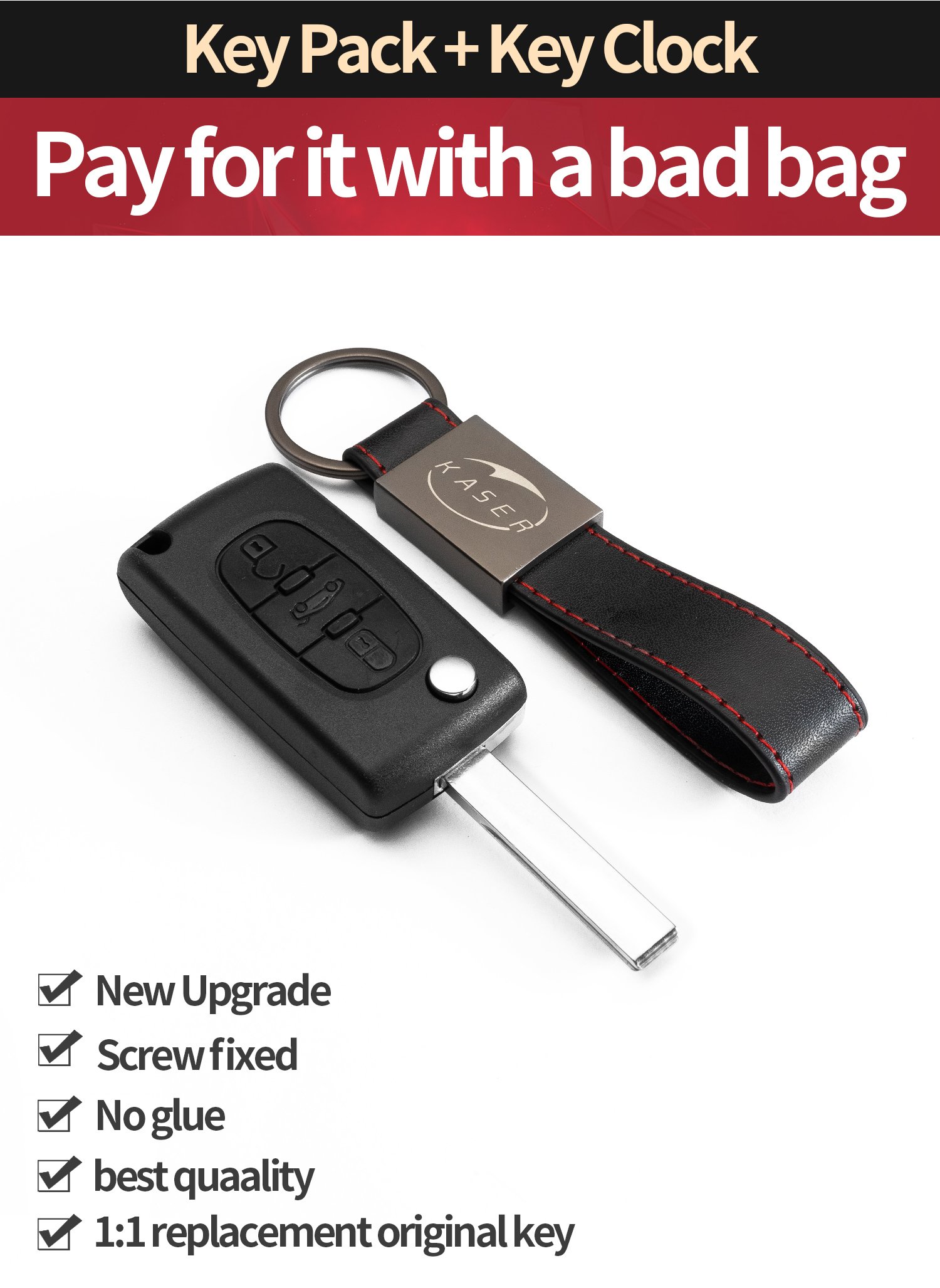 Guscio Chiave Telecomando Per Peugeot 107/207/307/407 - Con Portachiavi In Pelle - Foto 3