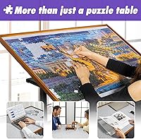 Vista 8 de Sunix Mesa de rompecabezas de 1500 piezas con patas, tablero de rompecabezas de altura ajustable de 36 x 26 pulgadas con cubierta y 6 bandejas