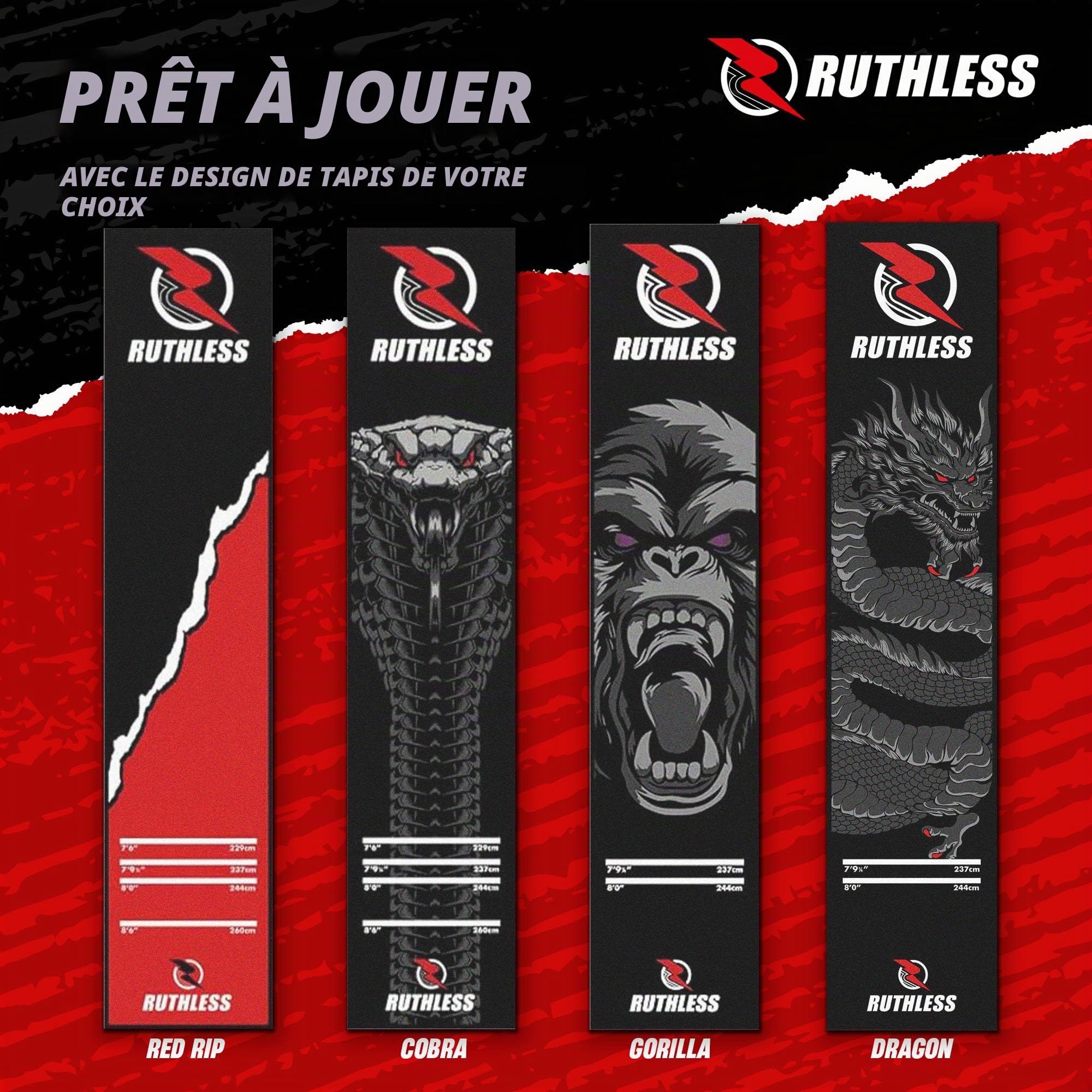 RUTHLESS Tapis de fléchettes | Tapis de fléchettes Robuste antidérapant Durable pour Sol Noir