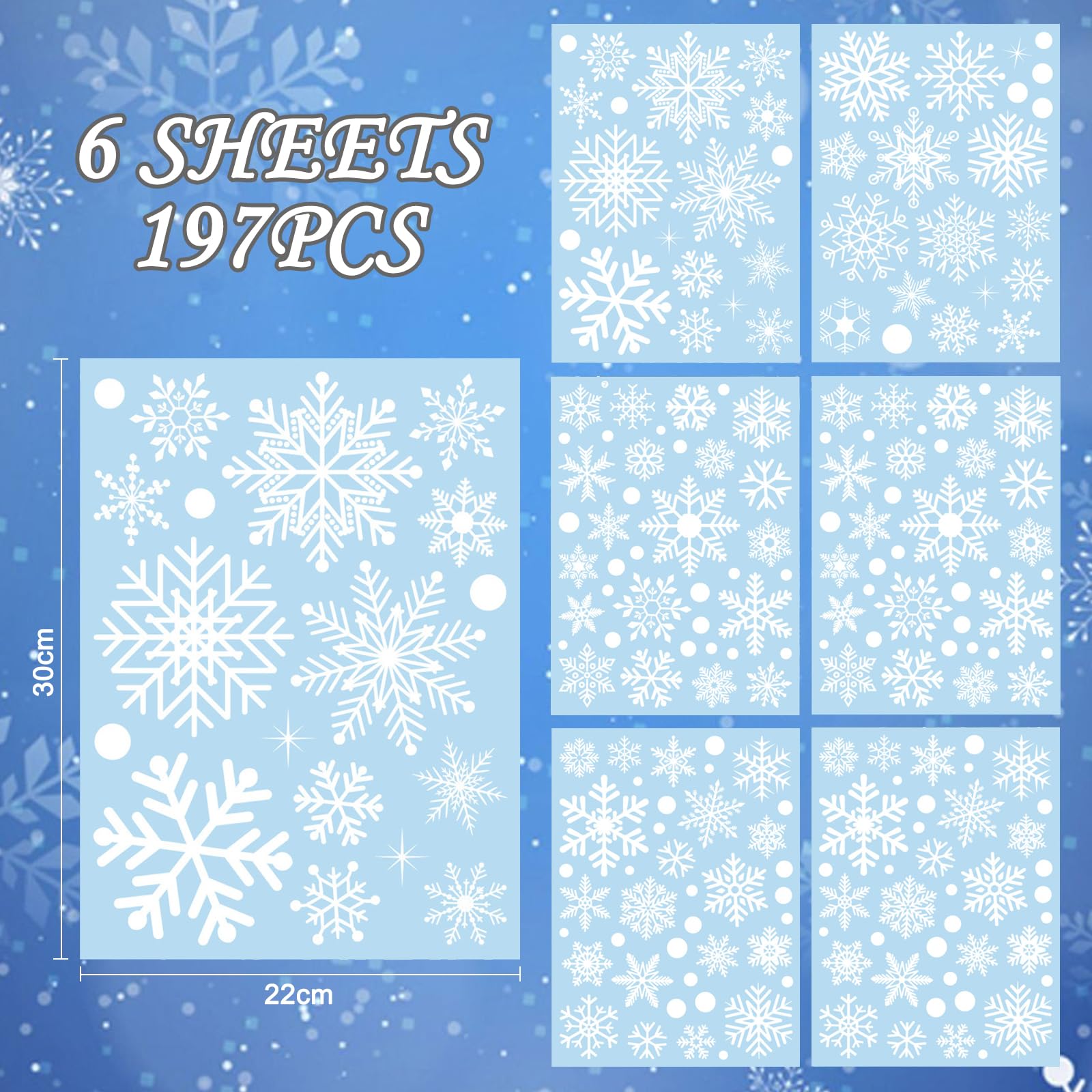 Lot de 230 autocollants pour fenêtre, blancs, décoration de Noël, réutilisables, en PVC statique, flocons de neige, avec motifs de Noël, pour fenêtre d'hiver, verre