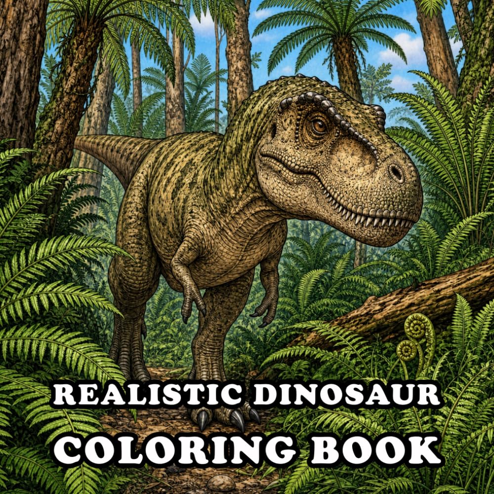 Realistic Dinosaur Coloring Book: A Stunning Grayscale Coloring Book Featuring Realistic Dinosaurs, Prehistoric Landscapes, Volcanoes, Ancient ... for Adults, Teens, and Dinosaur Lovers