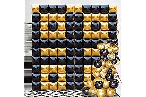 Palksky Square Mylar Balloons Wall Backdrop, Black and Gold Balloons Backdrop