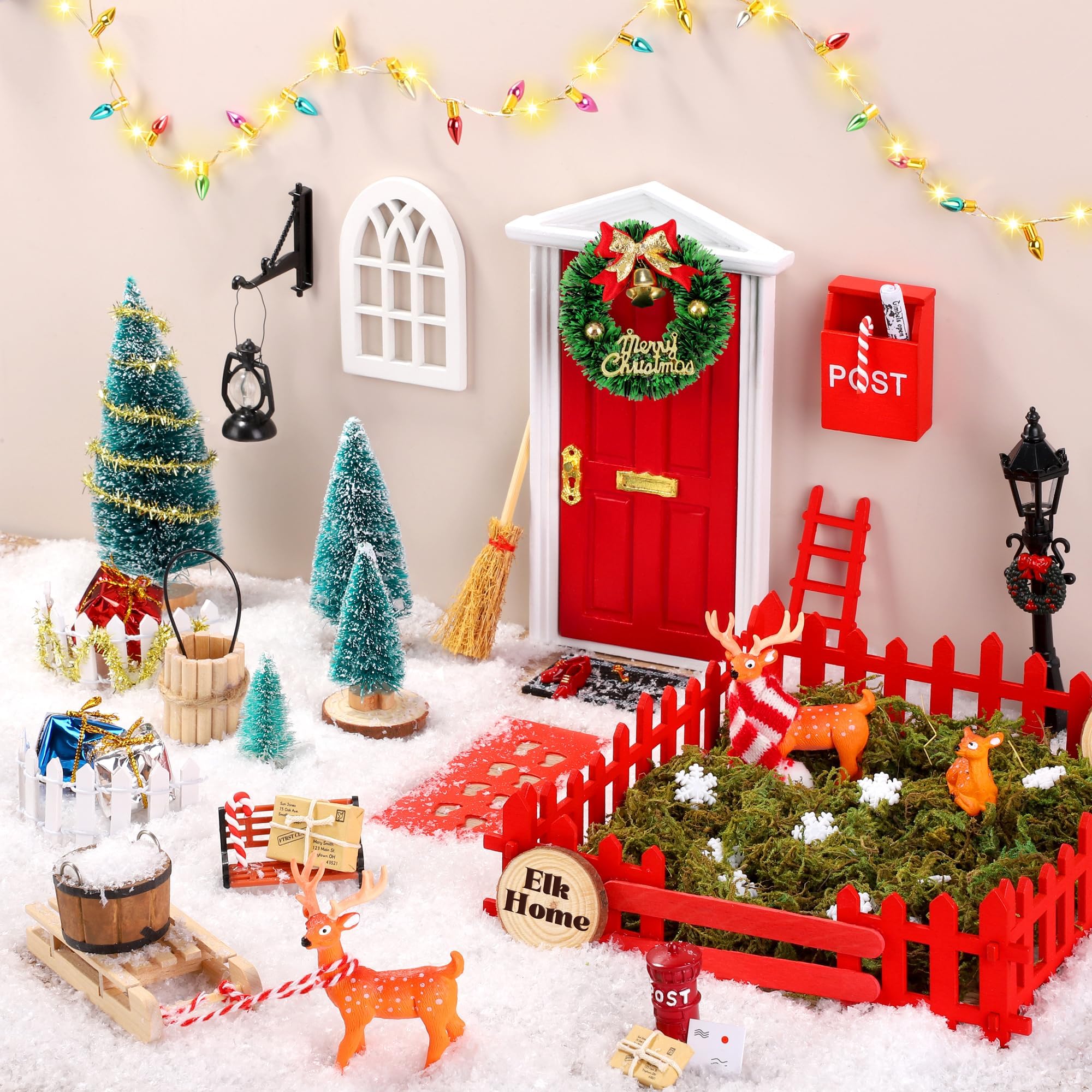 20 Pcs Christmas Elf Fairy Doors Decorations – Wooden Miniature Enchanted Doors For Xmas Decor, DIY Holiday Scene (Red/White) - View #5