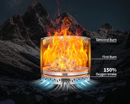 Miniatura 4 de PANDAHOME Fogata sin humo con cenicero extraíble  Chimenea portátil de leña con soportes, hoguera XL al aire libre para campamento, acero inoxidable