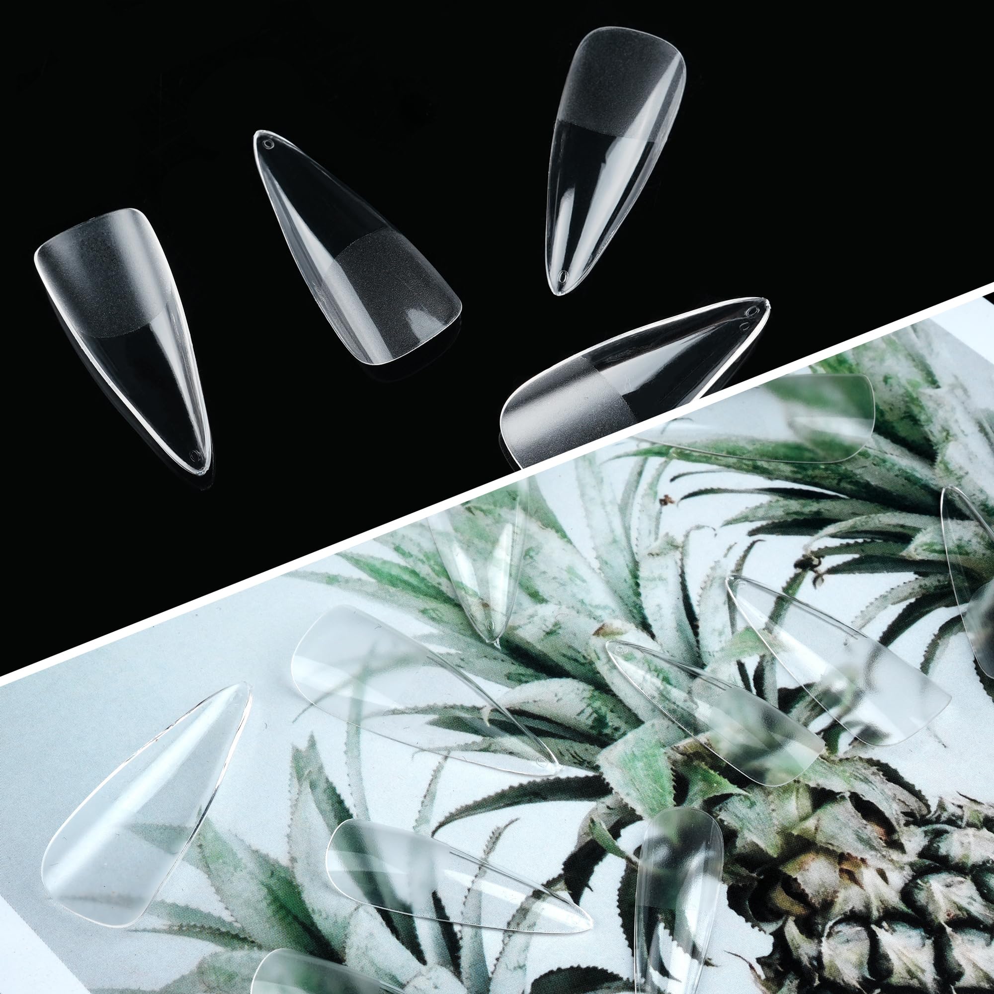 Unghie finte semiopache a punta lunga, in morbido gel, preformate, copertura completa, con scatola trasparente, per saloni di bellezza e nail art fai da te, 600 pezzi/12 misure
