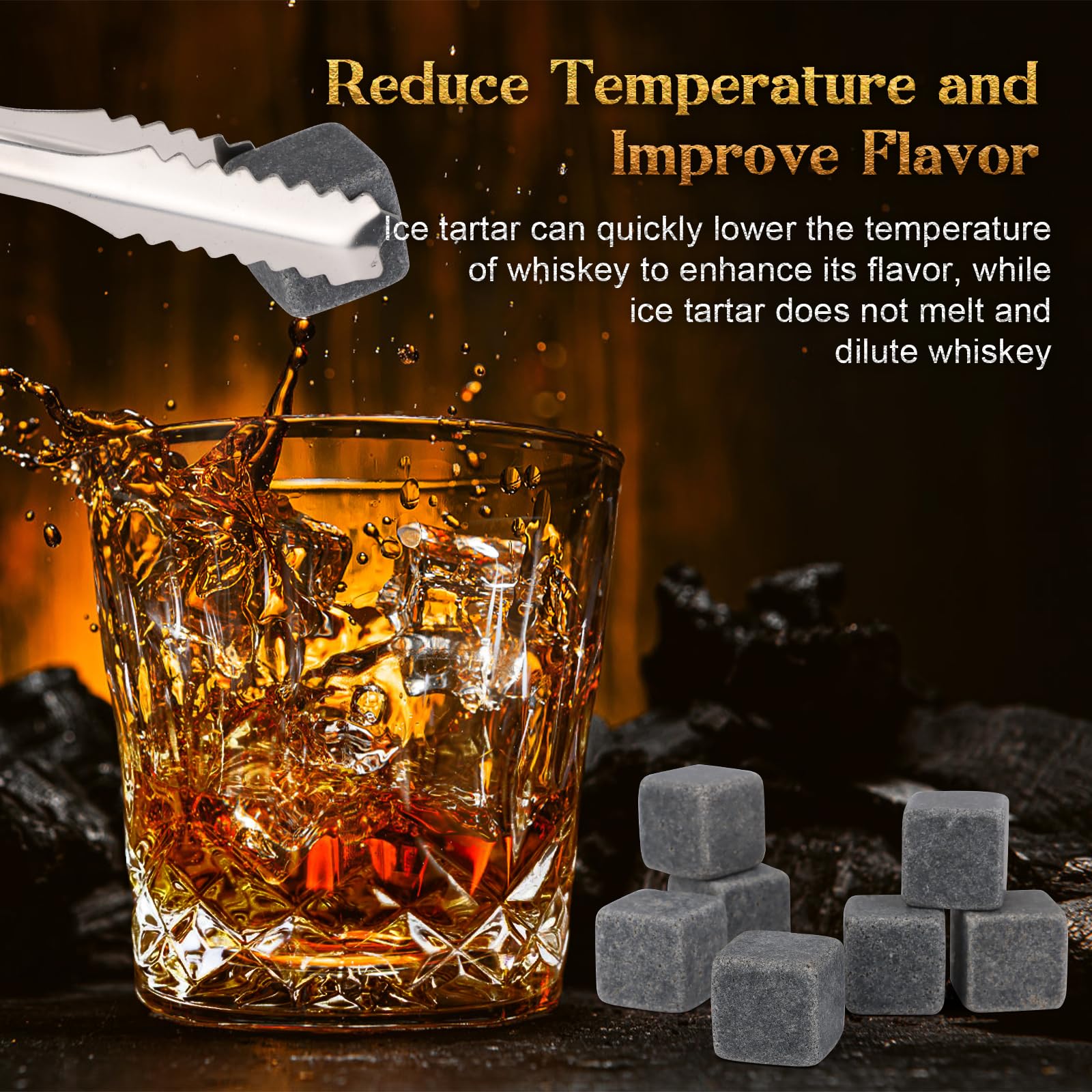 Set Whisky NVIYAM - 2 Bicchieri, 8 Pietre Refrigeranti, Coaster E Pinza