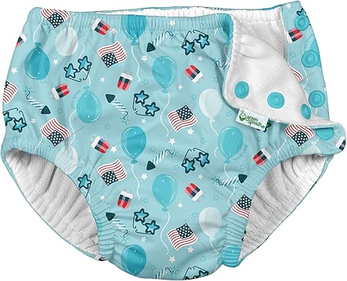 i play. by green sprouts - Pañal de natación reutilizable para niños y bebés, Pañal de natación reutilizable., 12 meses, Light Aqua Celebration