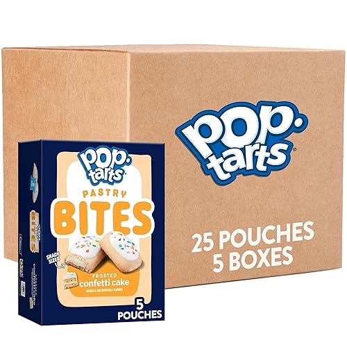 Pop-Tarts Bocadillos de pastelería horneados, aperitivos para niños, almuerzo escolar, pastel de confeti esmerilado (5 cajas, 25 bolsas)