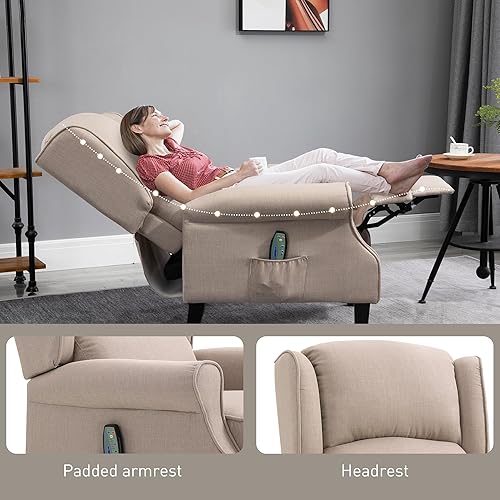 Miniatura 35 de HOMCOM Silla reclinable de masaje por vibración para sala de estar con calor, sofá individual con respaldo alado, moderna silla reclinable de tela