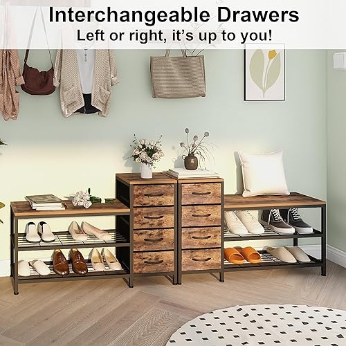 Miniatura 7 de EXOTICA Banco de almacenamiento de zapatos de 3 niveles para entrada industrial con 4 cajones y estante para zapatos, armario de almacenamiento para