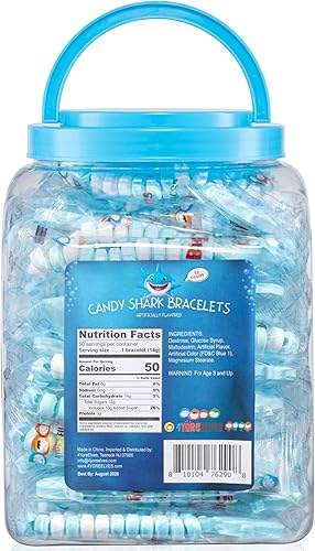 Miniatura 2 de 4YoreElves Pulsera de 50 caramelos de tiburón, recuerdos de fiesta de tiburón, pulseras de caramelo de tiburón, envueltas individualmente 0.5 onzas