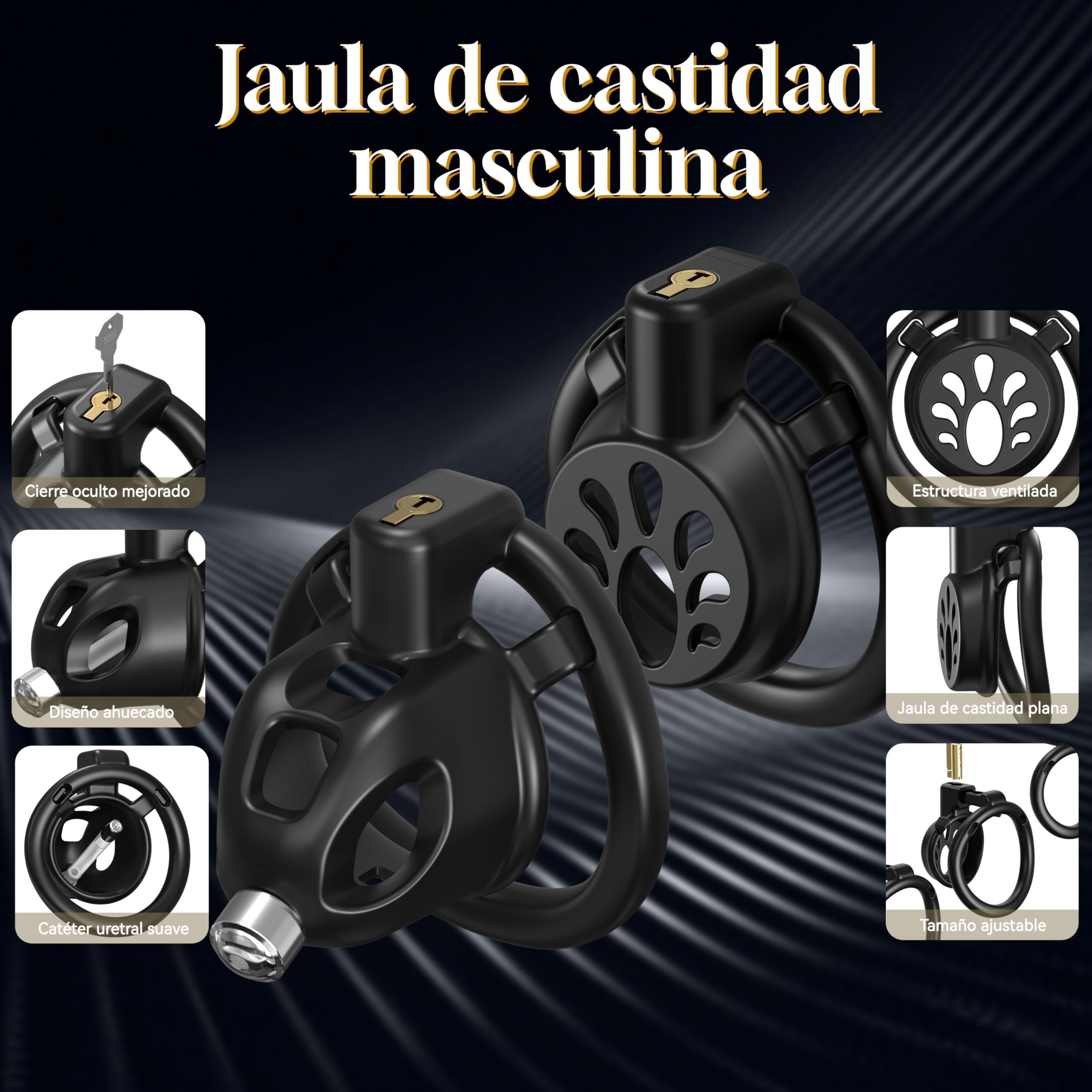Jaulas de Pene Juguetes Eróticos para Pareja Sexuales - 2 Estilos Jaula de Castidad Masculina con 3 Anillos y Catéter Uretral para Controlar la Erección el Pene, Bondage BDSM Juguetes Sexuales Hombre
