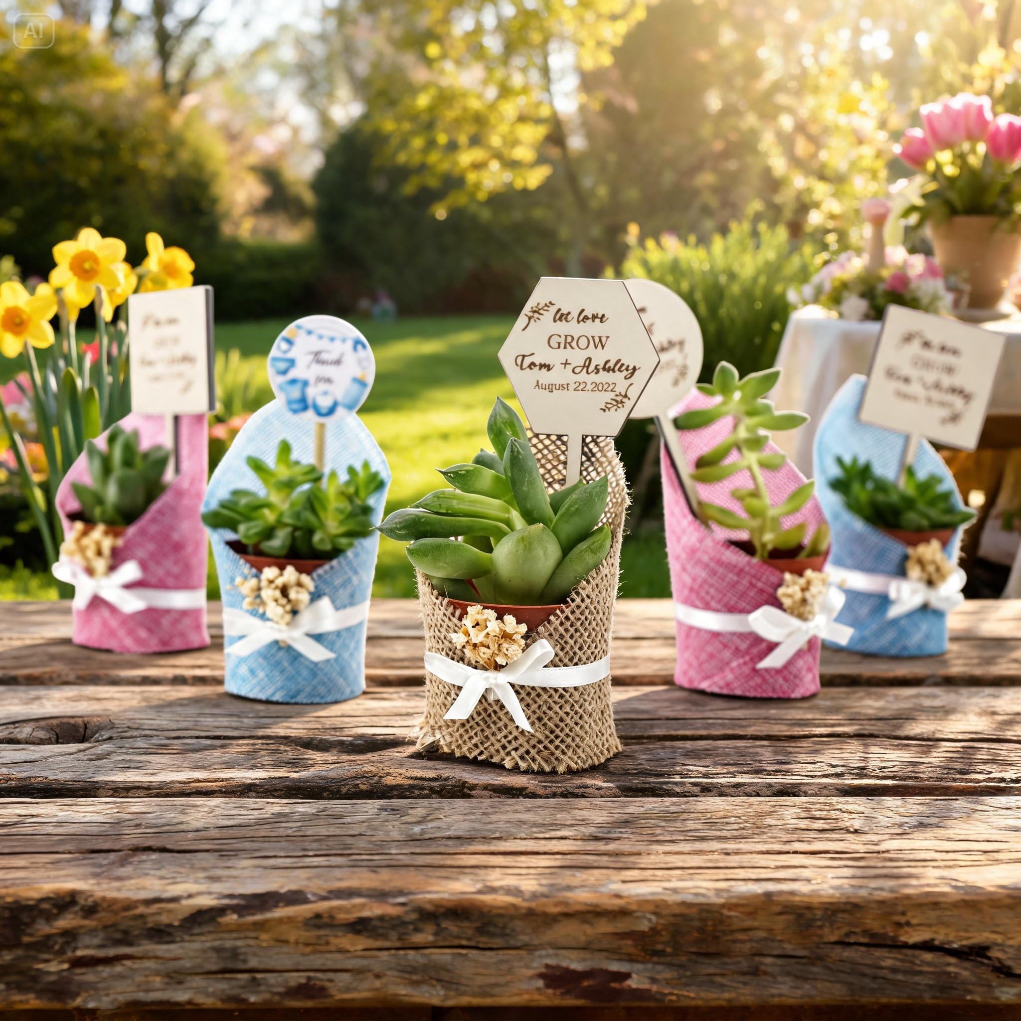 Cadeau invité Mariage, Succulente Jute Remerciement Idée Mariage personnalisé, Petit pour dire Merci Cadeau baptêmes (10, 20, 30, 50, 100, 150 Options Disponibles dan personnalisée)