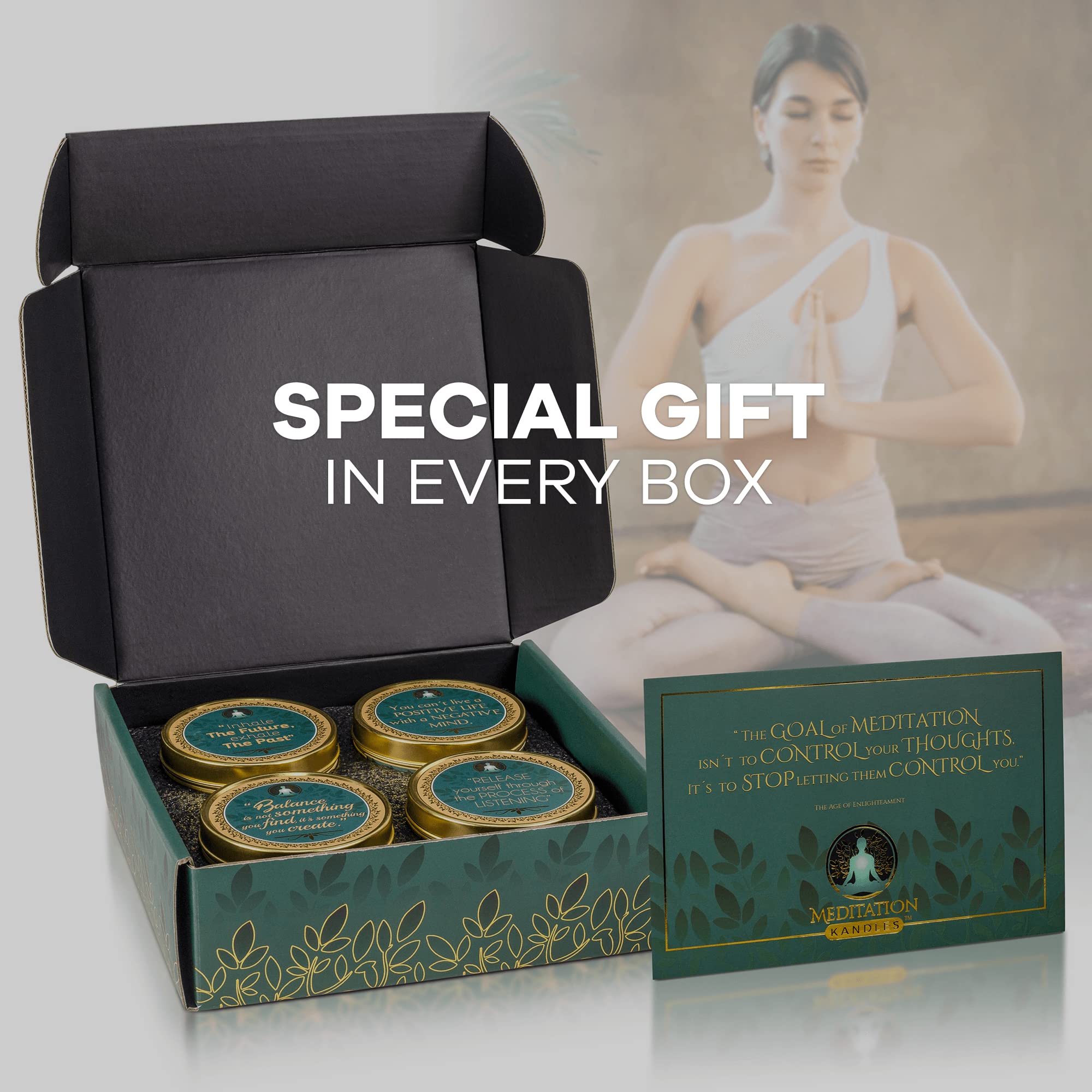 Meditationskerzen mit Kristallen | Natürliche Aromatherapie-Kerzen zur Entspannung & Heilung | Stressabbau-Kerzen für Yoga, Meditation & Selbstpflege | 4er-Pack Geschenkset