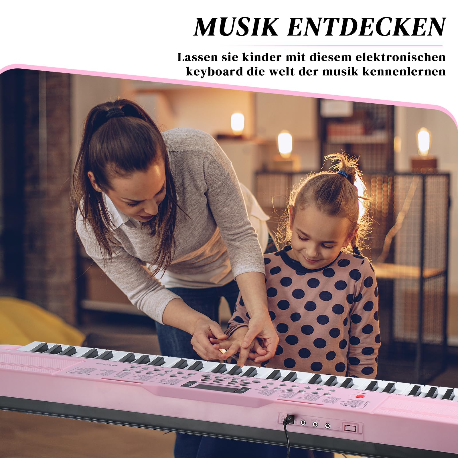 LEADZM Tastiera Piano 61 tasti, tastiera digitale con supporto per tastiera, panca per pianoforte, supporto per spartiti, cuffie, microfono, schermo LED, 3 modalità di apprendimento per principianti