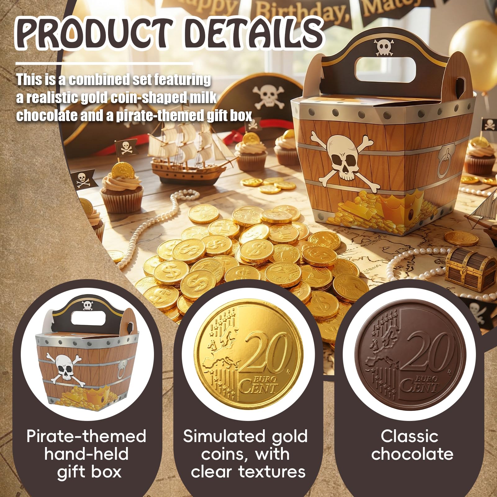 80 Piezas Monedas De Chocolate En Lámina De Oro, Monedas De Oro Comestibles | Chocolate Taler Ideal Para Tesoro Pirata, Cumpleaños Infantiles Y Celebraciones De Boda