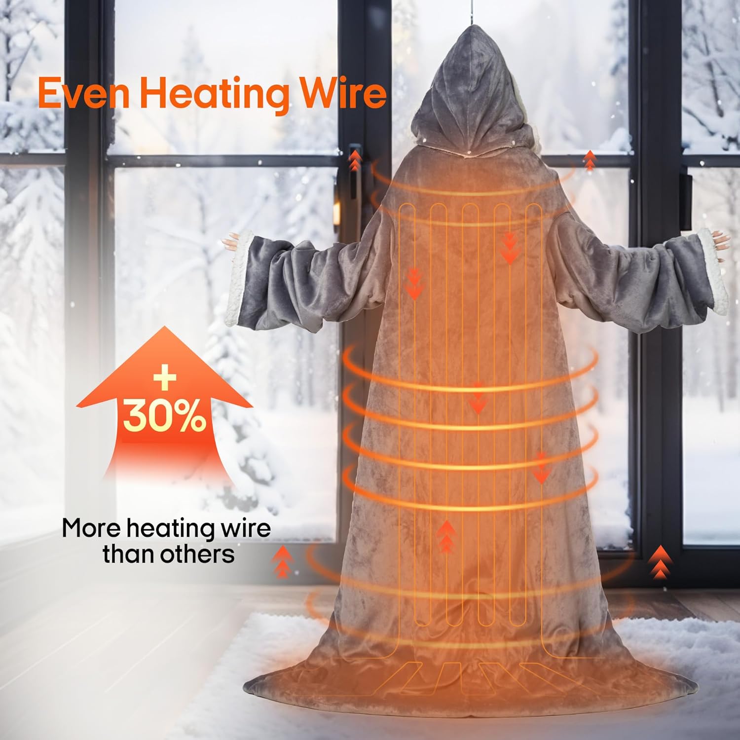 UNIKOME 2 in 1 Wearable & Cover Electric Heated Blanket, Heated Shawl with 10 Heating Levels & 1 to 8 Hours Time Settings, Winter Gifts for Mom Women Girlfriend Grandma, 50 x 70 Inch + 15 Inch, Grey