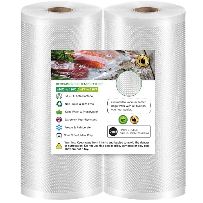 Buy Vacuum Sealer Bags, 2 Pack 11" x 50'ft Sous Vide Bags, Large