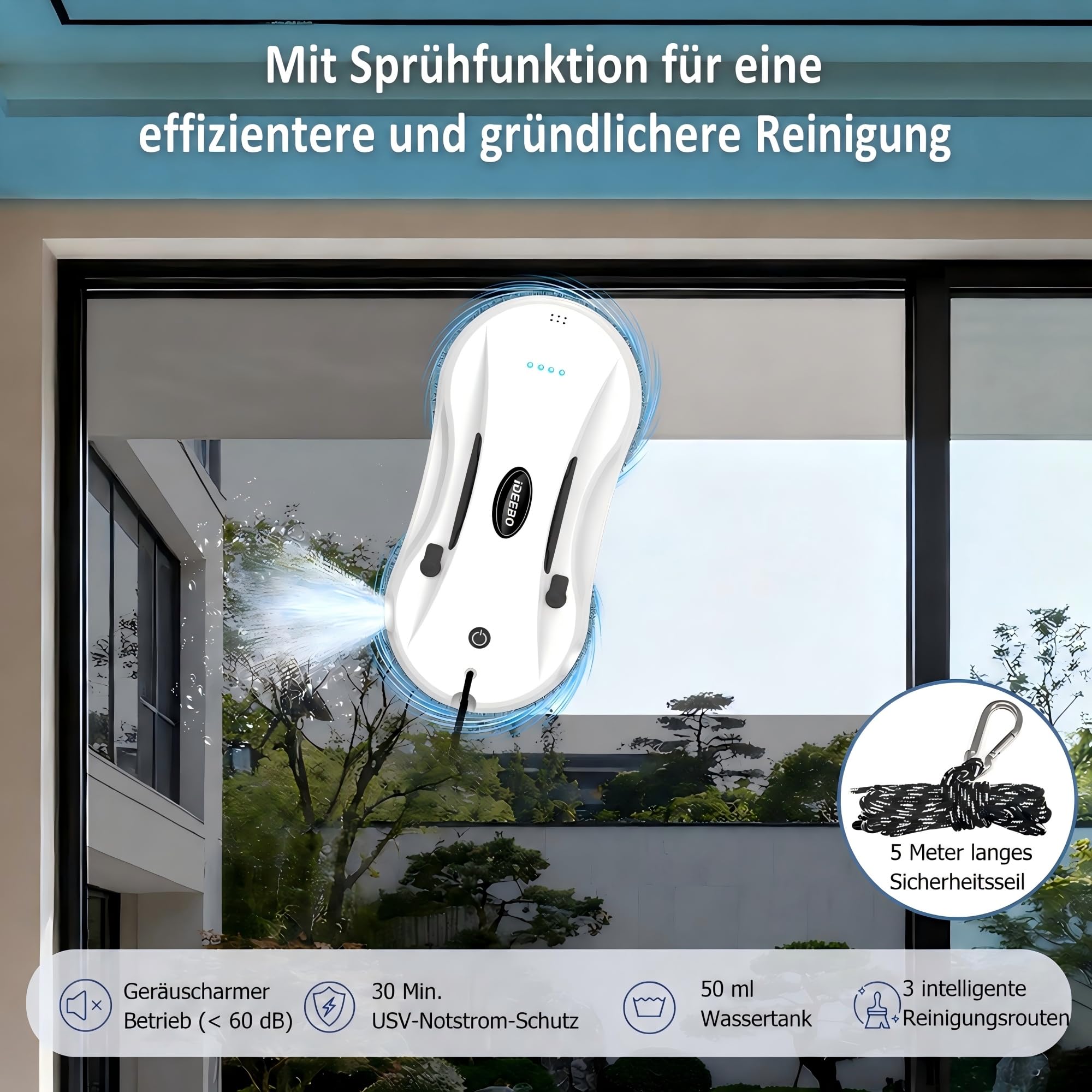 C200 Fensterputzroboter, Fensterroboter mit Automatischem Wasserstrahl, Intelligenter Navigation, Fensterreiniger Roboter Elektrisch für Innen- und Außenfenster, Glas, Fliesen
