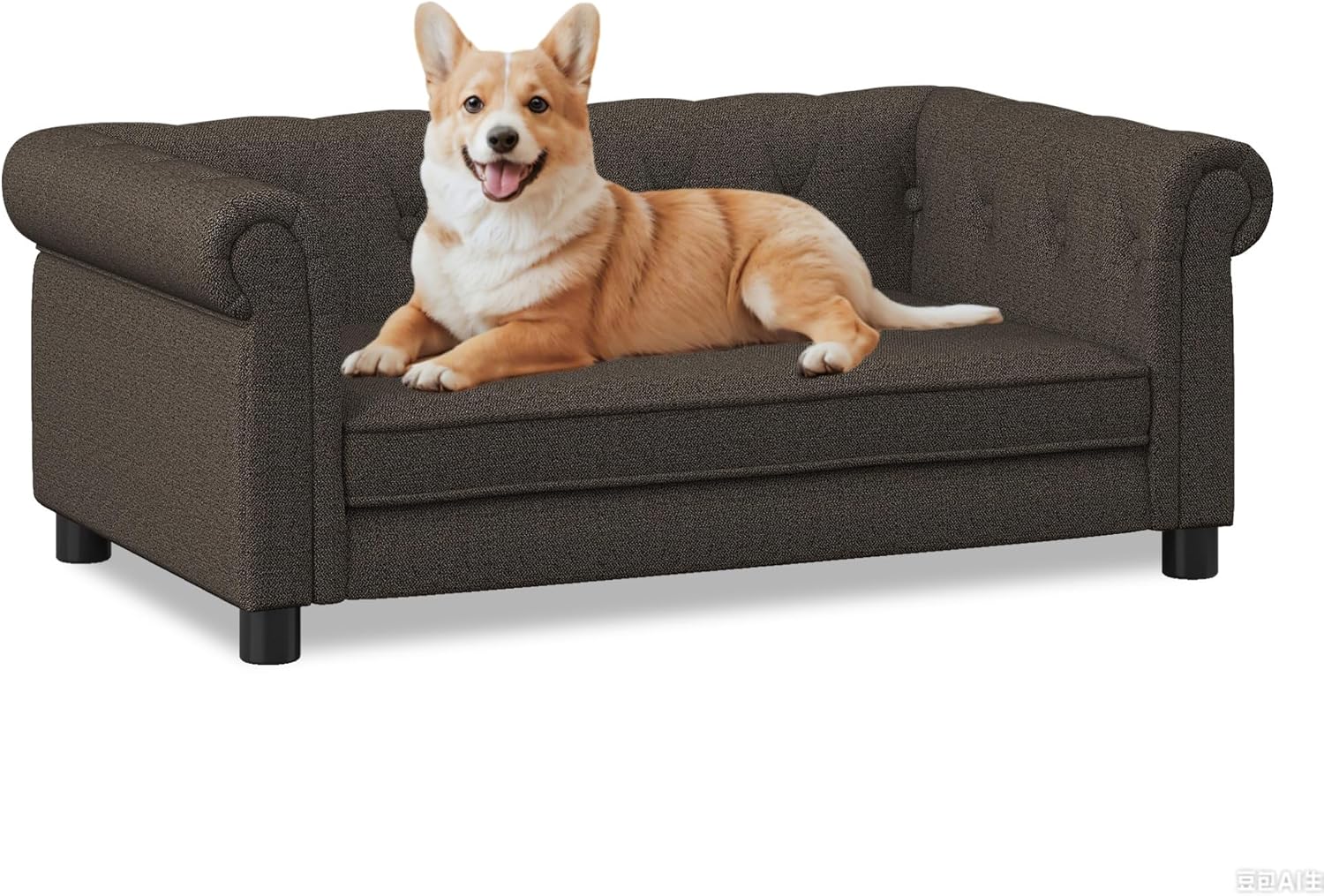 39" Dog Sofa Couch Bed for Small, Medium, Large Dogs,Memory Foam Pet Sofa with Removable Cover, Comfortable Pet Couch with Backrest and Armrests, Easy to Clean and Maintain（Dark Brown）