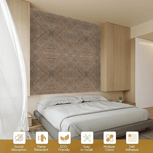 Miniatura 7 de Paneles acústicos de pared, paquete de 6 unidades de tamaño total de 72 x 48 pulgadas, paneles acústicos decorativos autoadhesivos para pared y