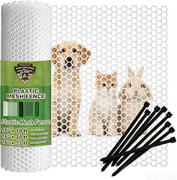 Plastic Wire Mesh Fence 16In x 10Ft, Chicken Wire Fencing for Poultry, Dogs, Rabbits, Snake Barrier, Garden Netting, Balcony Pet Barrier, Lightweight Plastic Mesh for Outdoor Use White