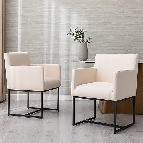 Juego de 2 sillas de comedor modernas de mediados de siglo, sillas de comedor de lino, sillas auxiliares de cocina con patas negras, sillones