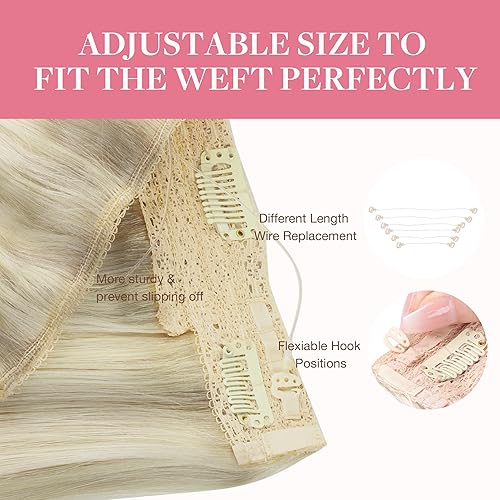 Miniatura 4 de GOO GOO Extensiones de cabello humano real con alambre, 22 pulgadas, 3.88 oz de color marrón chocolate a rubio caramelo, extensiones de cabello con