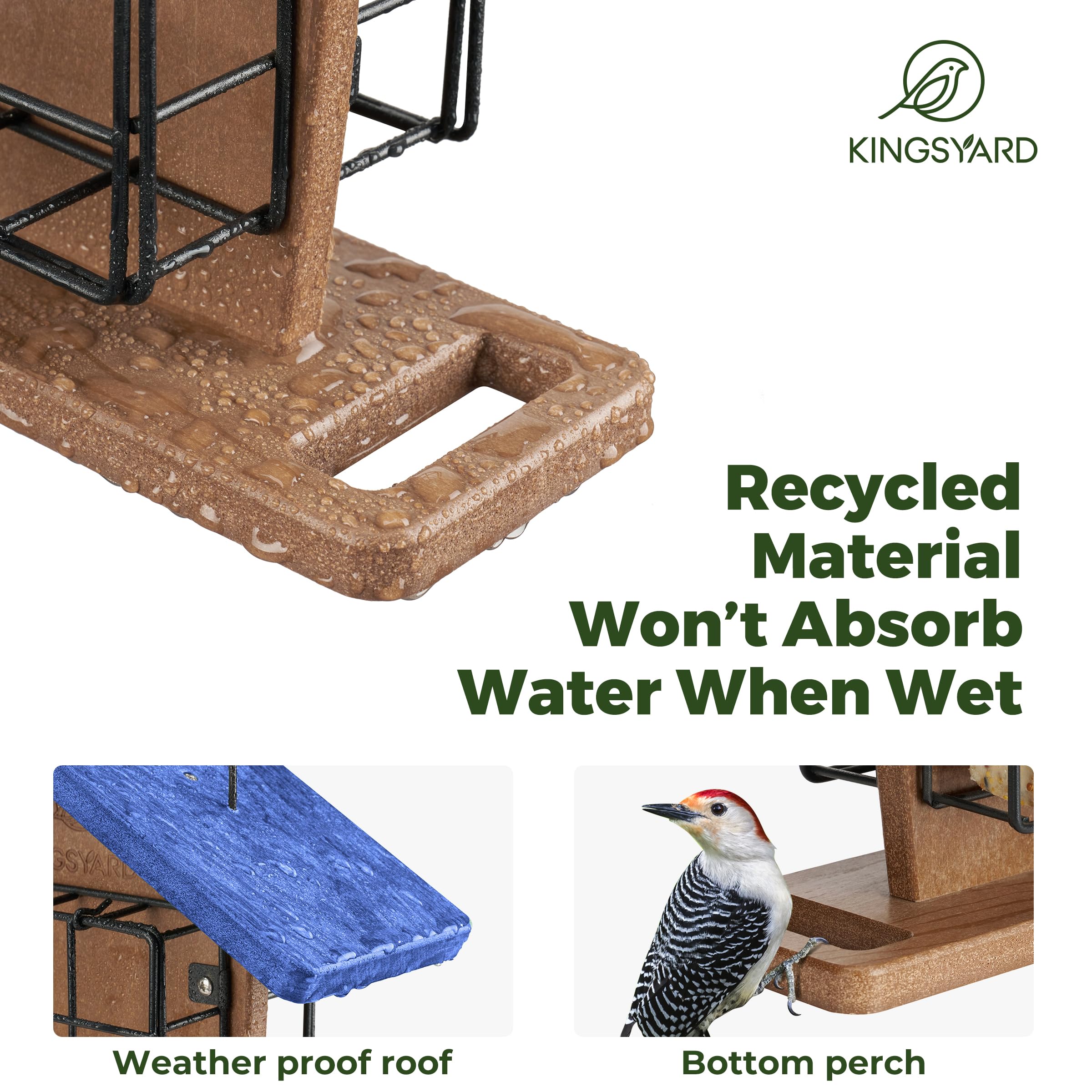 Kingsyard Comederos de plástico reciclado para pájaros para colgar al aire libre, comedero de sebo de alta calidad con jaula doble para tartas de sebo, duradero y resistente a la intemperie, ideal