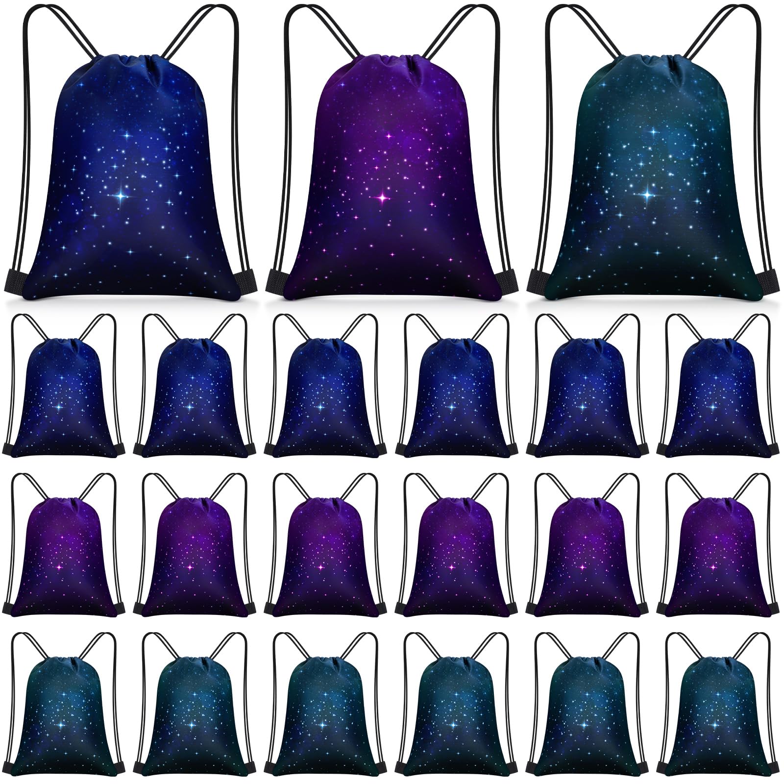 Censen 24 Pcs Starry Sky Drawstring Bags Set Bulk 12 x 10 Inch Waterproof Beach Bags for Girls Boys Kids Starry Galaxy Theme Party Birthday Party Favor Bags Supplies