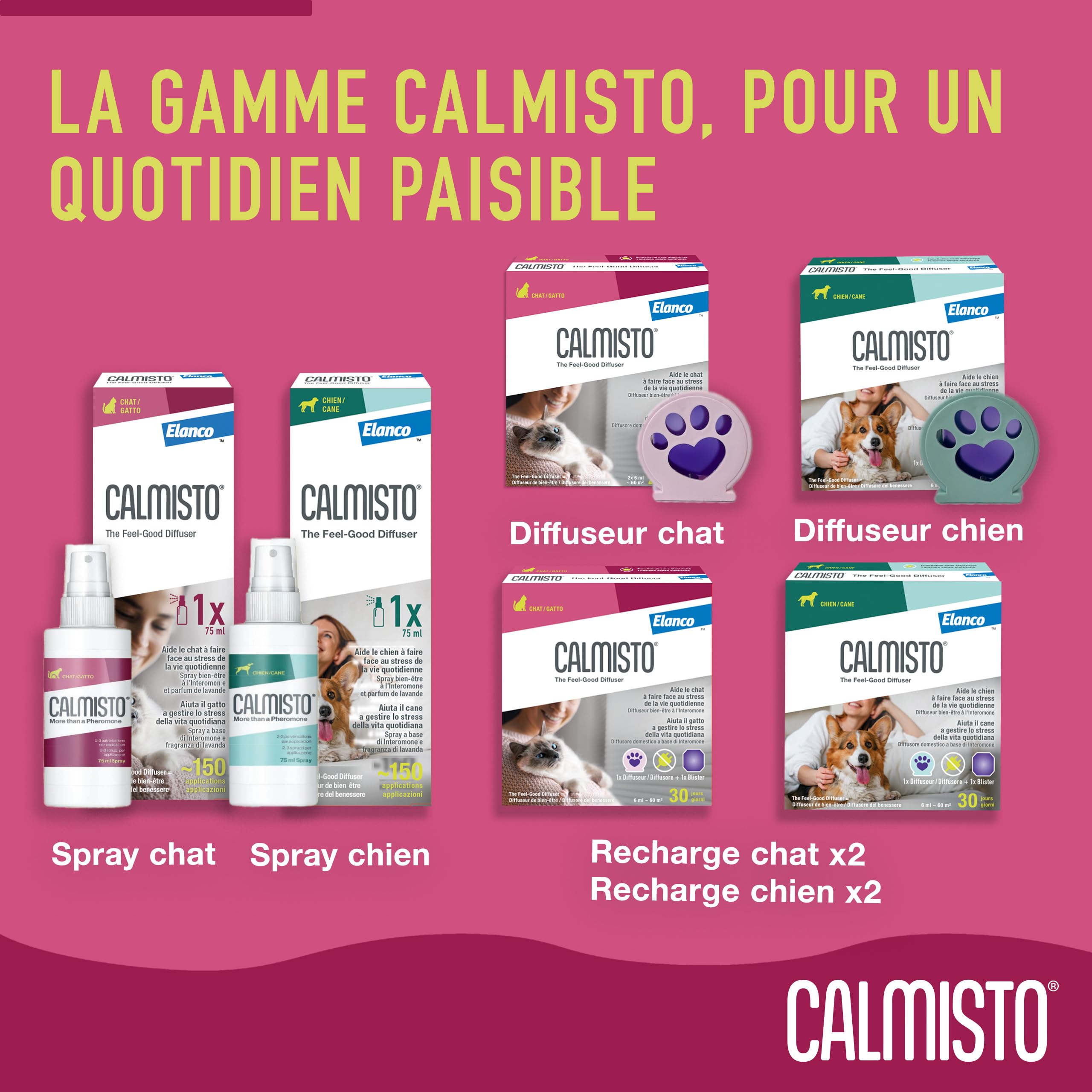 Spray Calmisto à l'intéromone de Bien-être pour Chat 75 ML — Spray Anti-Stress pour Chat à Base d'intéromone et de Lavande — Produit Anti Stress Chaton Efficace Pendant 4 Heures