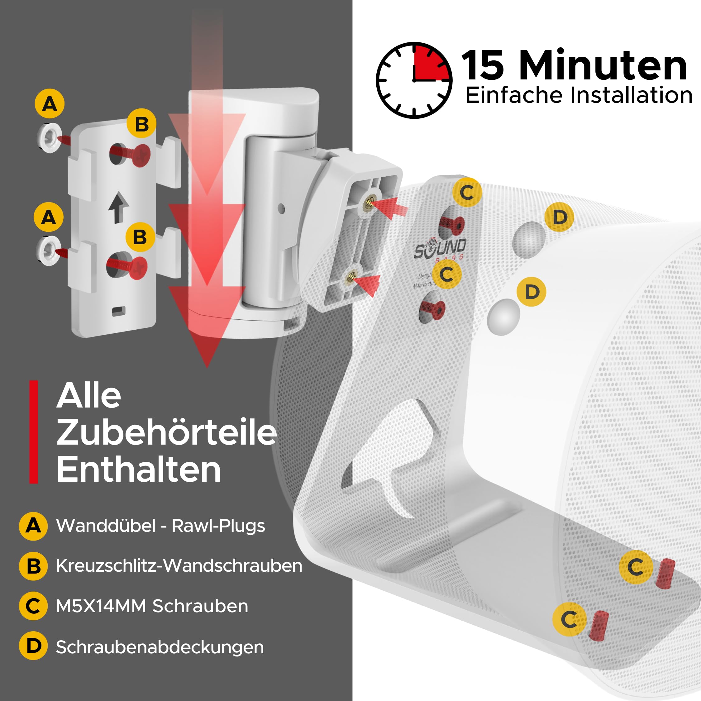 ERA300 Wandhalterung neig- und schwenkbar kompatibel mit Sonos ERA 300 inklusive Montageset Weiß Doppelt