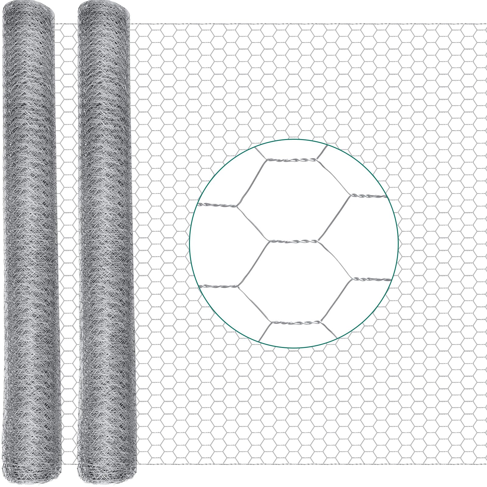 glikceil 48 in x 200 ft chicken wire fencing metal floral chicken wire mesh for crafts poultry garden, 1 inch hexagonal galvanized hardware cloth netting for poultry coop barrier rabbit cage(silver)