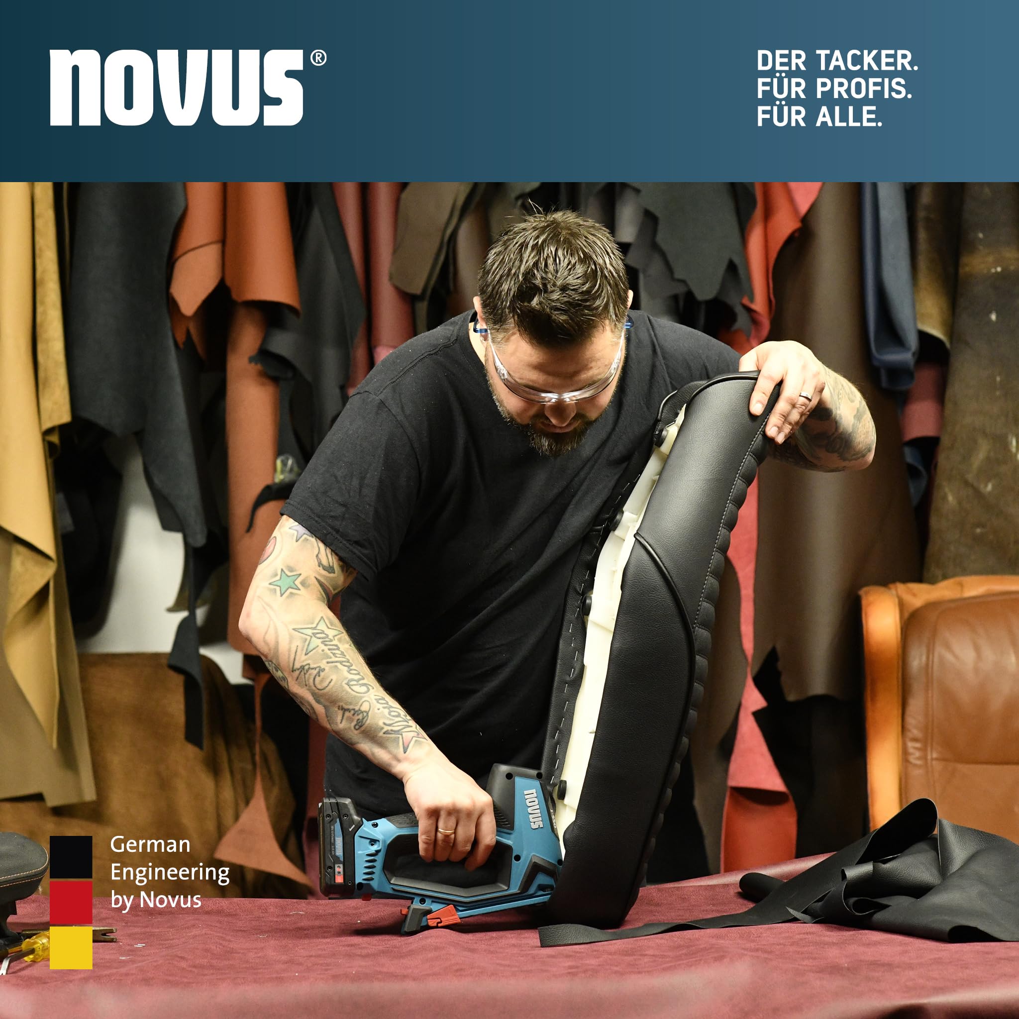 NOVUS TOOLS Set di batterie J-550 + 11.800 morsetti – compatibile con batteria agli ioni di litio CAS da 18 V – senza batteria e caricatore – per clip a filo fine 6 – 14 mm e chiodi 16 mm