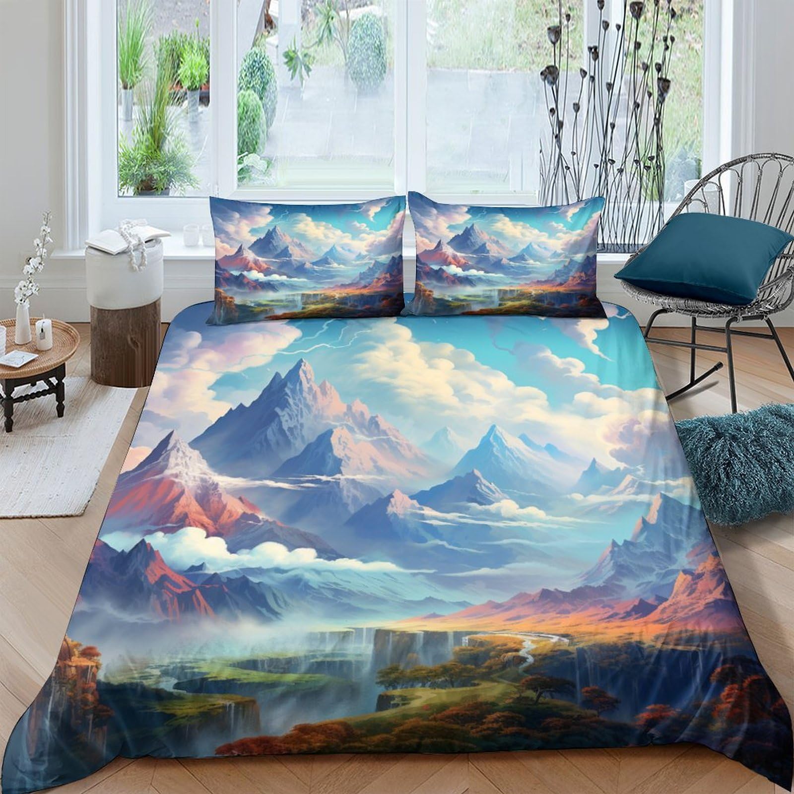 Housse de couette montagnes en microfibre douce pour lit enfant et ado