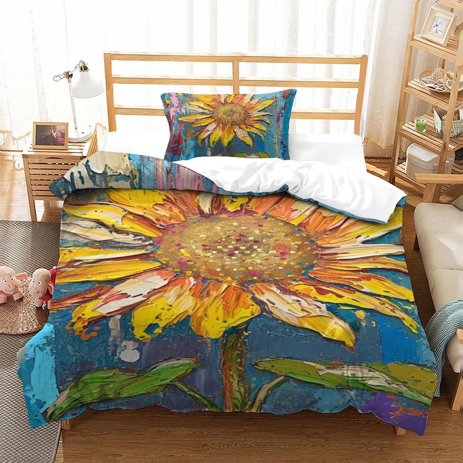 Housse de couette tournesol 3D hypoallergénique contre la nuit agitée