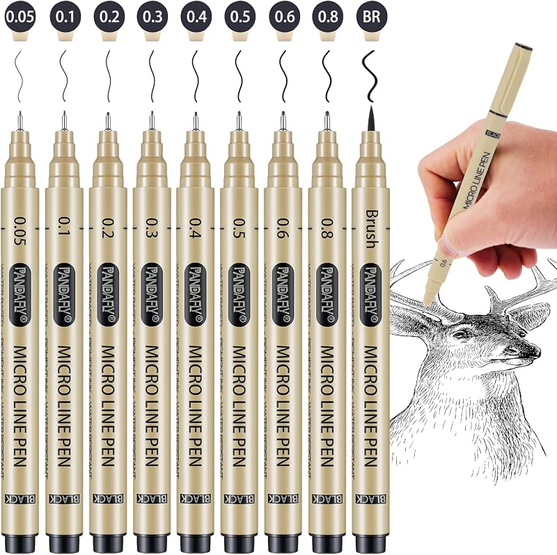 PANDAFLY Micro-Pen Fineliner Pens, 10 Size Black Archival Ink Pens | Fine Point Waterproof Multiliner Pen for Artist Illustration, Sketching, Art Drawing, Anime, Manga, DIY Gifts Projects