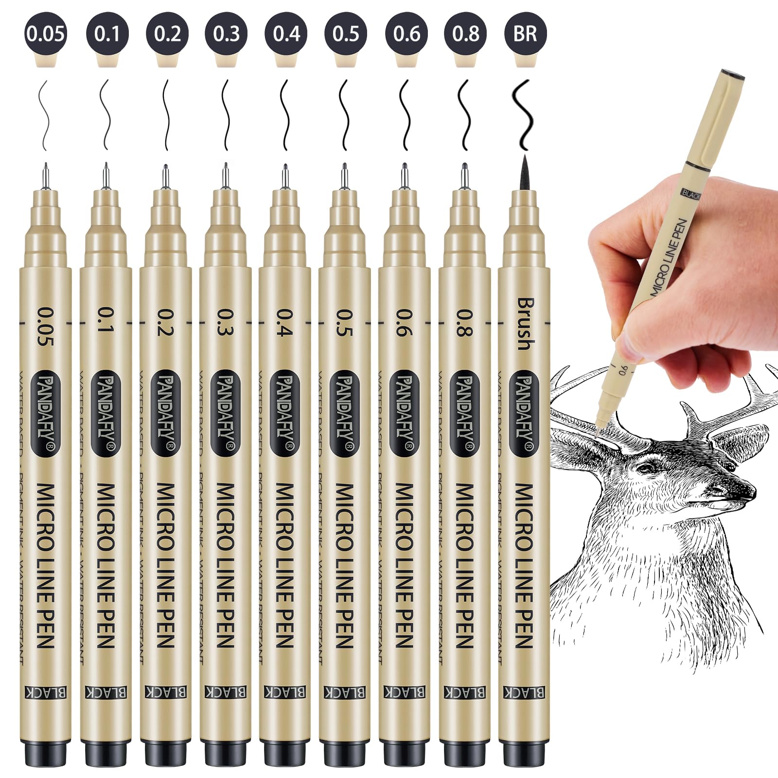 PANDAFLY Black Micro-Pen Fineliner Ink Pens, 9 Size Ultra Fine Point Pen, Waterproof Archival Ink, Multiliner Black Art Pens for Drawing, Sketching,