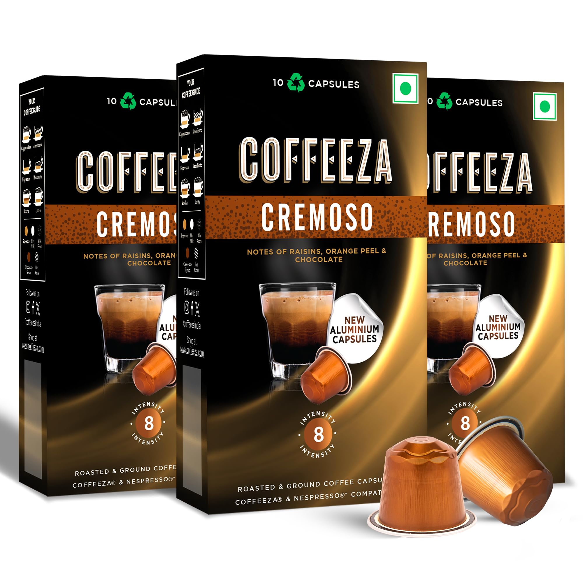 Coffeeza Cremoso Aluminium Coffee Capsules, Intensity – 8/10 - Nespresso Compatible Coffee Pods (Box of 30)