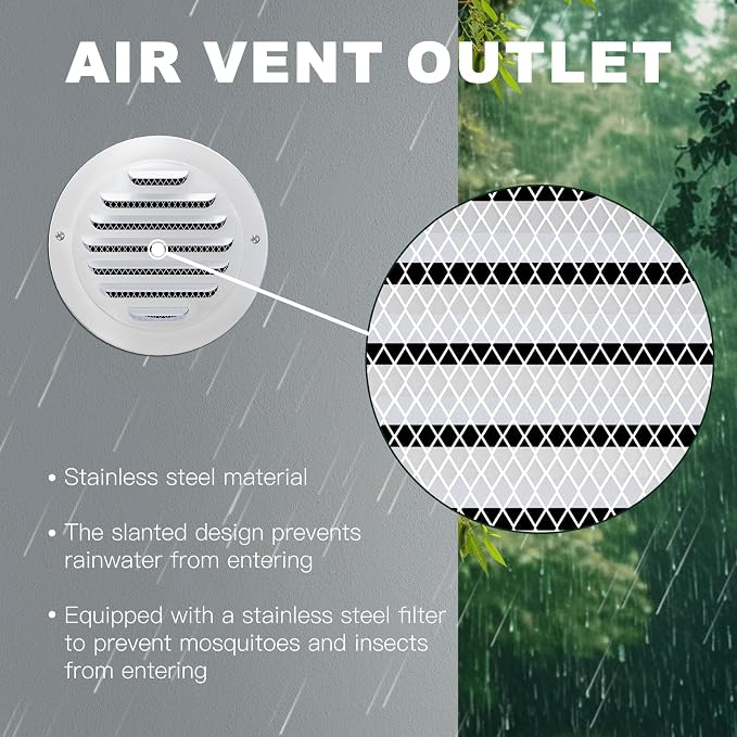 Ventilador de ventilación pasivo de 4 pulgadas para pared: válvula de aire fresco con termostato, rejilla de acero inoxidable 304, filtro de carbón, apertura automática a 10 °C y cierre a -5 °C, ideal para baños, sótanos y garajes miniatura 8