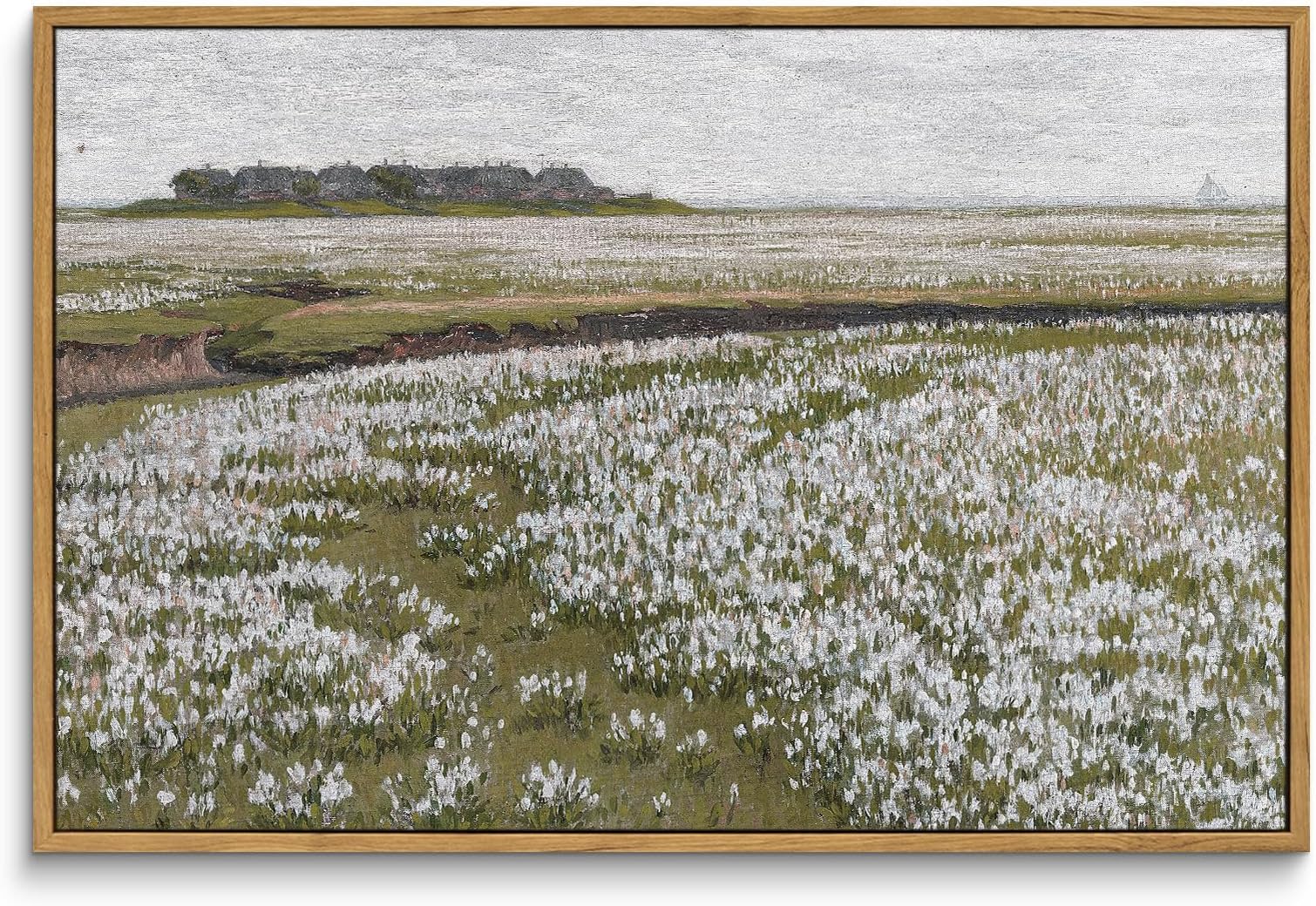 InSimSea Framed Canvas Wall Art Vintage Decor, Classical Grassland Paintings Large Wall Art, Meadow Full of Flowers Pictures for Living Room Farmhouse Bathroom Decor, 16"x24"