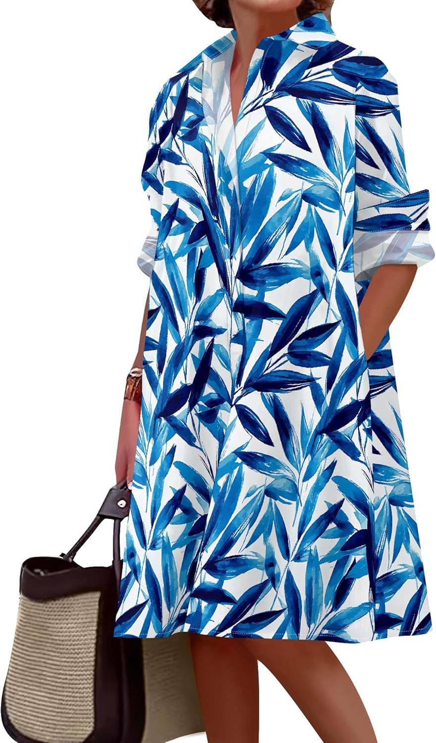 Medlor Shirt Dresses for Women 2025 Summer Long Sleeve Casual Plus Size Floral Printed Beach Vacation Dress with Pockets