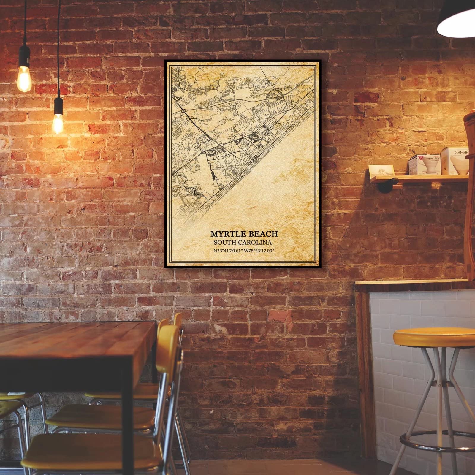 TANOKCRS Myrtle Beach Karolina Południowa USA Ameryka vintage mapa plakat grafika sztuka ścienna mapa nadruk podróż pamiątka prezent dekoracja domu nieoprawiony 61 x 81 cm