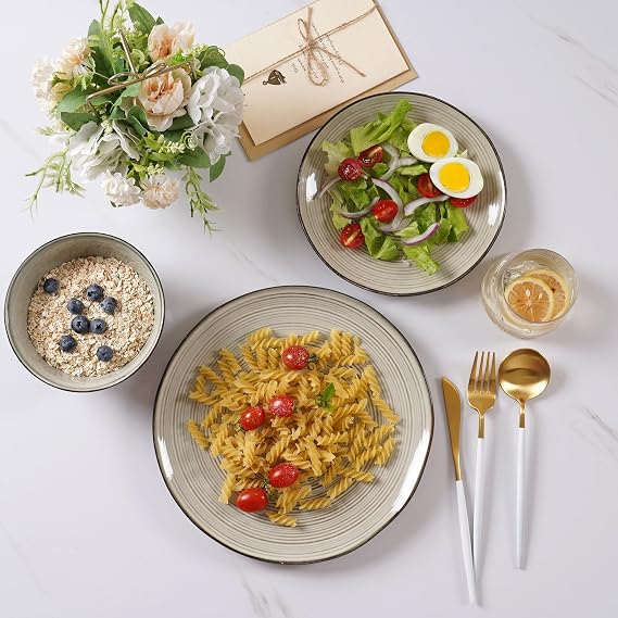 Richmount Tempus 12-Piece Dinner Set, Irregularly Shaped Swirl Stoneware Plates and Bowls Set, Dinner Sets for 4, Dinner Plates/Dessert Plate/Soup Bowl, Glazed Ceramic Dinnerware Sets, Minty