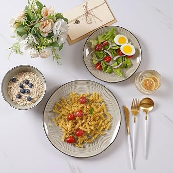Richmount Tempus 12-Piece Dinner Set, Irregularly Shaped Swirl Stoneware Plates and Bowls Set, Dinner Sets for 4, Dinner Plates/Dessert Plate/Soup Bowl, Glazed Ceramic Dinnerware Sets, Minty