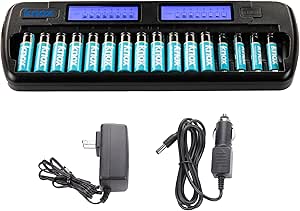 Knox 16-Bay Rapid Ni-MH AA/AAA Battery Charger With 12 AA &amp; 4 AAA Batteries