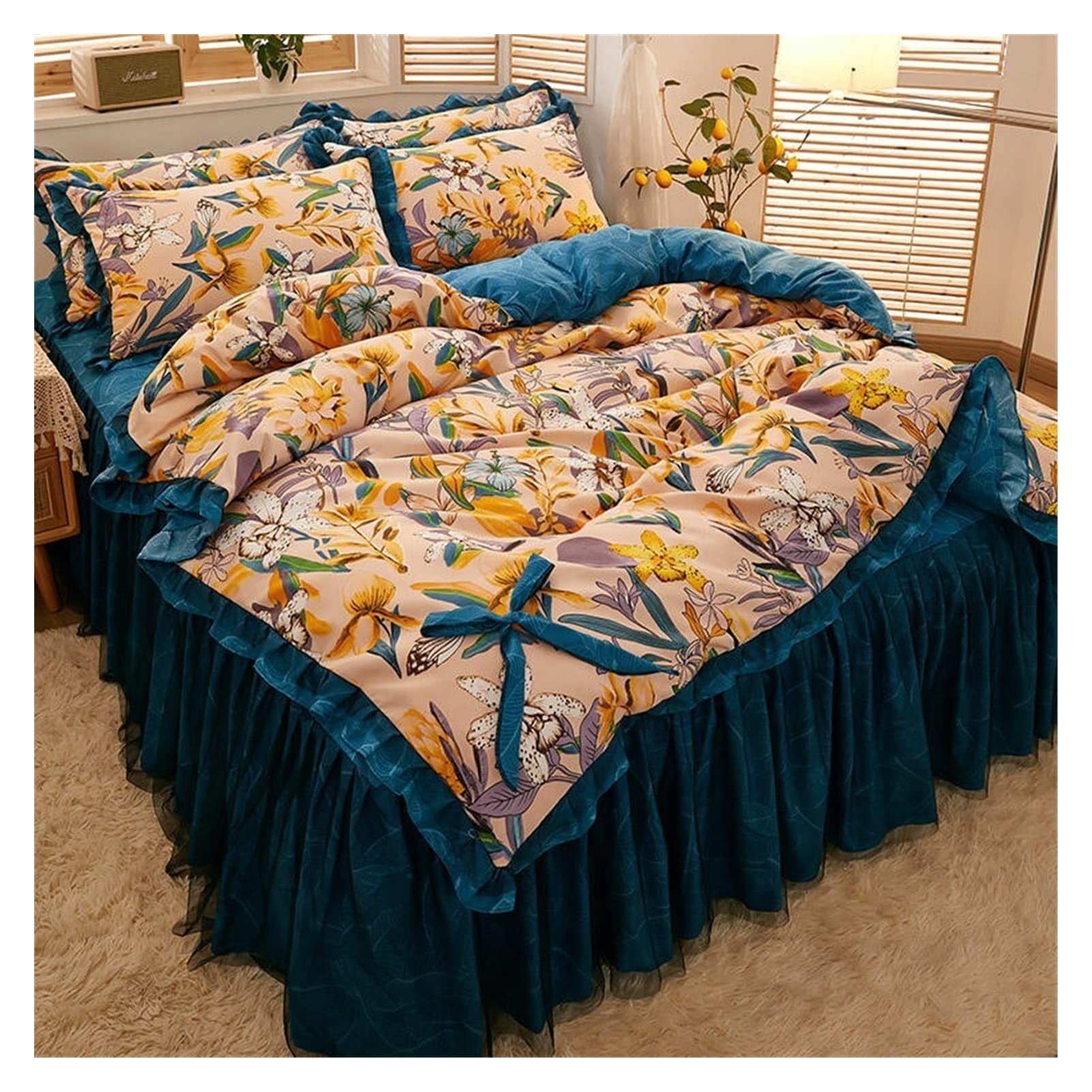 Housse de couette en coton supérieur et parure de lit florale quatre pièces